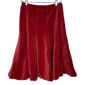 Sundance Red Orange Velvet Skirt A-Line Flare Pleated Paneled Women's‎ 2 Boho